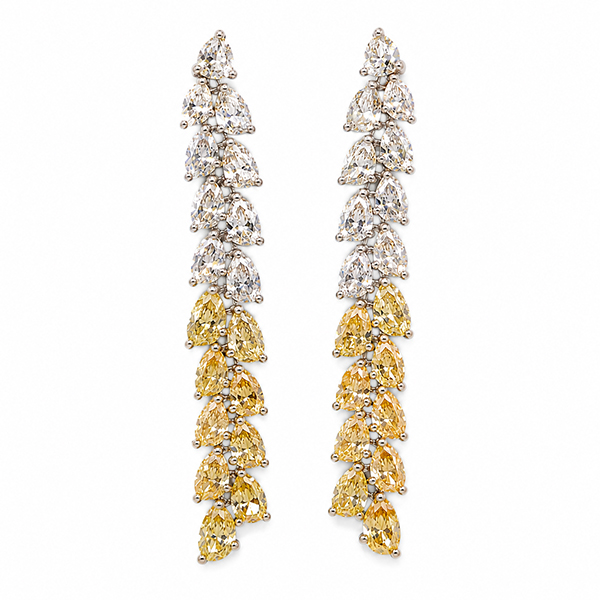 18K Fancy Yellow and White Pear Shape Diamond Drop Earrings